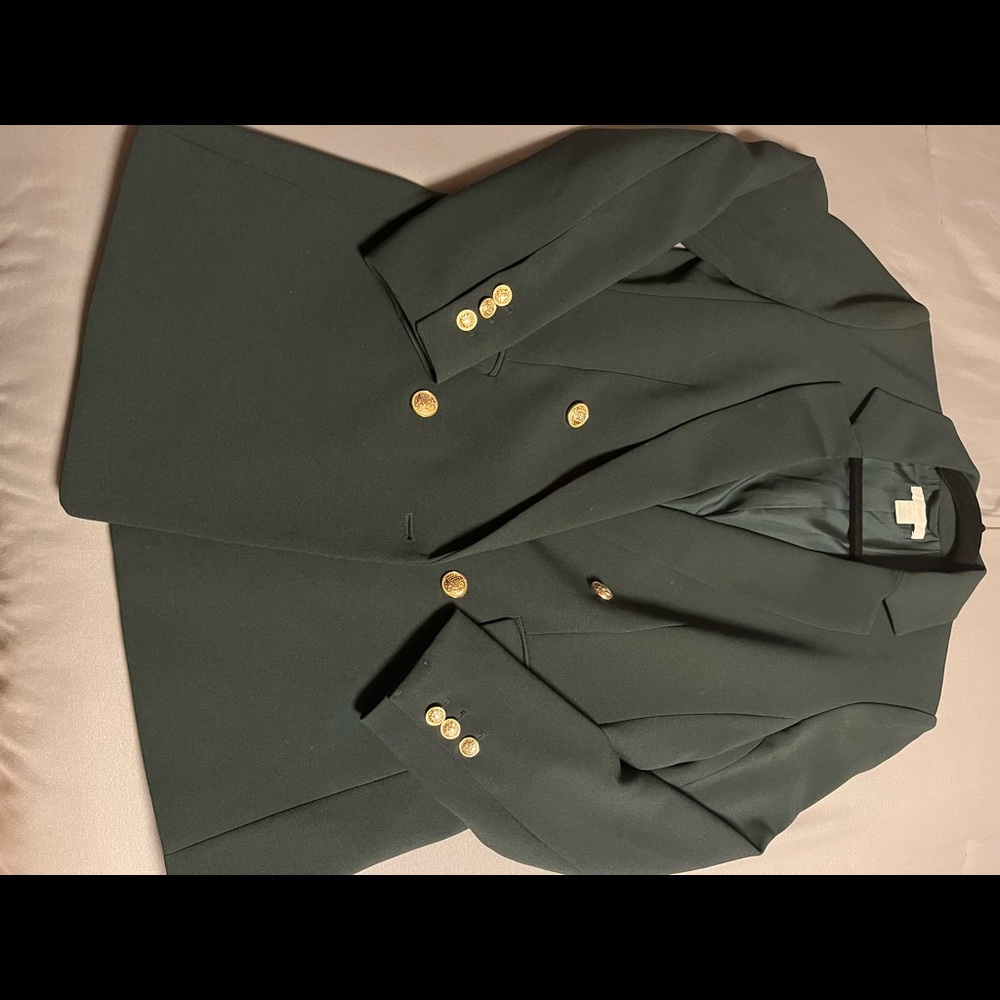 H&M long, double breasted blazer in Forrest green. Super sharp!